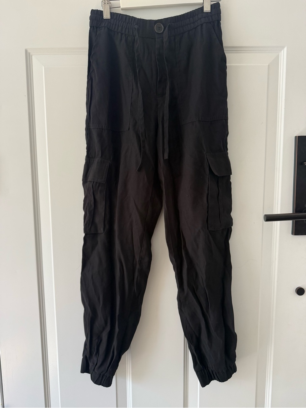 Zara Black Cargo Jogger Pants XS Utility Pockets Elastic Waist